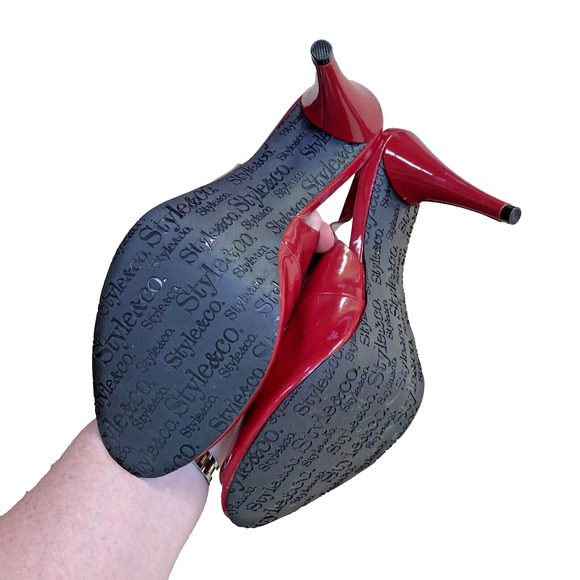 Style & Co Sheri Red Sling Back Pumps Patent Finish Peep Toe High Heels Size 9M - Picture 7 of 11